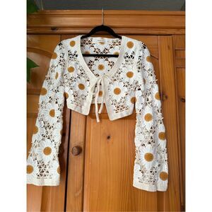 moon & madison Cream and Gold Crochet Cardigan